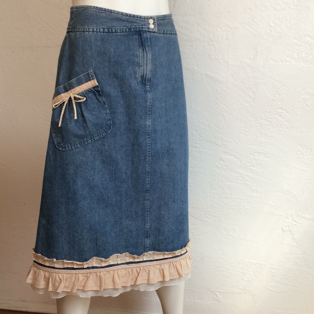 J.Jill Denim a-line midi with ruffles and trim..vintage look